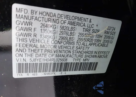 2024 Acura Mdx A-Spec z USA, uszkodzony, nr VIN 5J8YE1H04RL025608